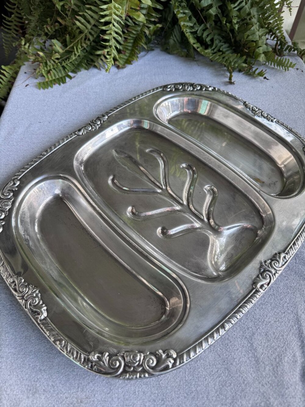 Vintage Silver Plated 3 Section Tree and Well Meat Platter Serving Tray